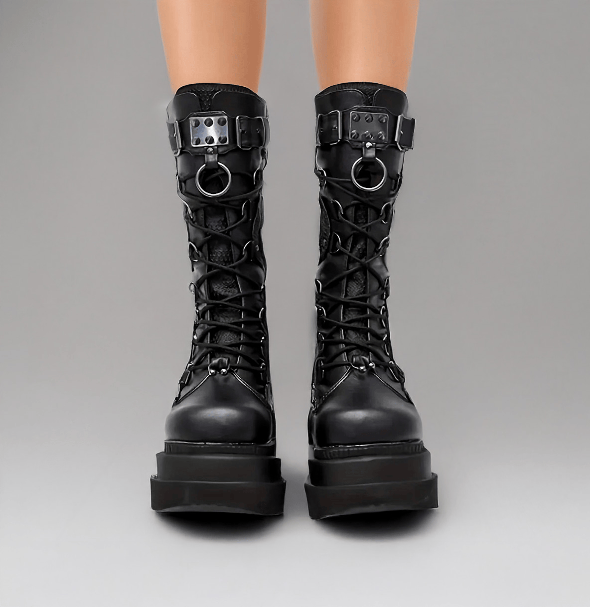 Goth Platform Rivet Buckle Boots / Metal details