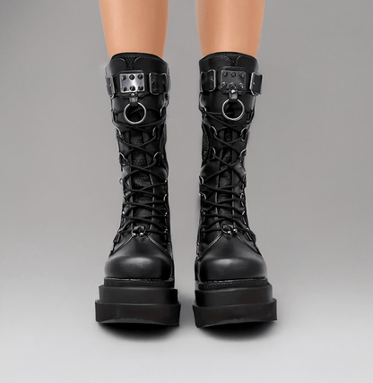 Goth Platform Rivet Buckle Boots / Metal details