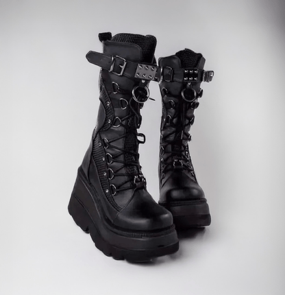 Goth Platform Rivet Buckle Boots / Metal details