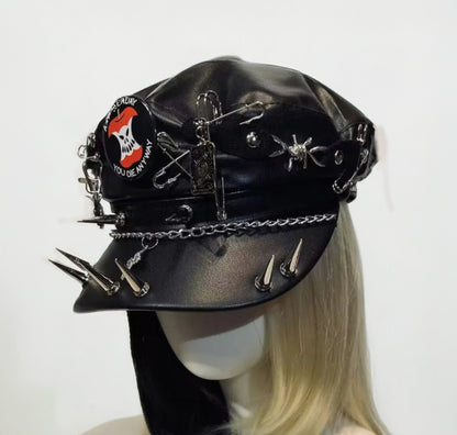 Gothic Punk Vegan Leather Heavy Metal Beret Hat
