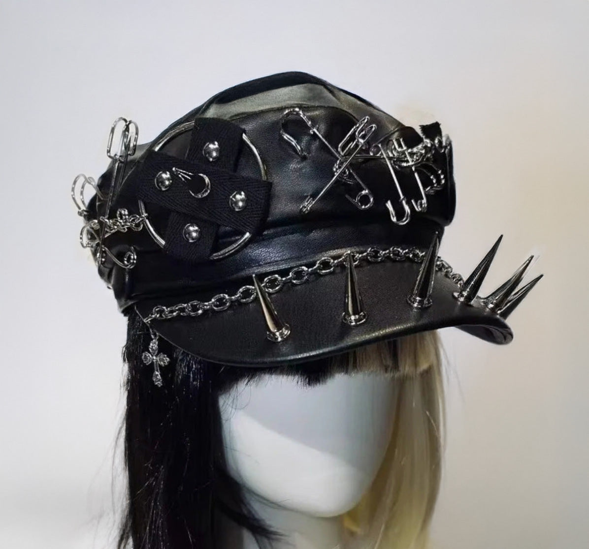 Gothic Punk Vegan Leather Heavy Metal Beret Hat