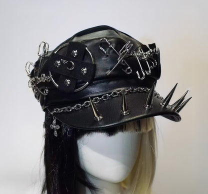 Gothic Punk Vegan Leather Heavy Metal Beret Hat