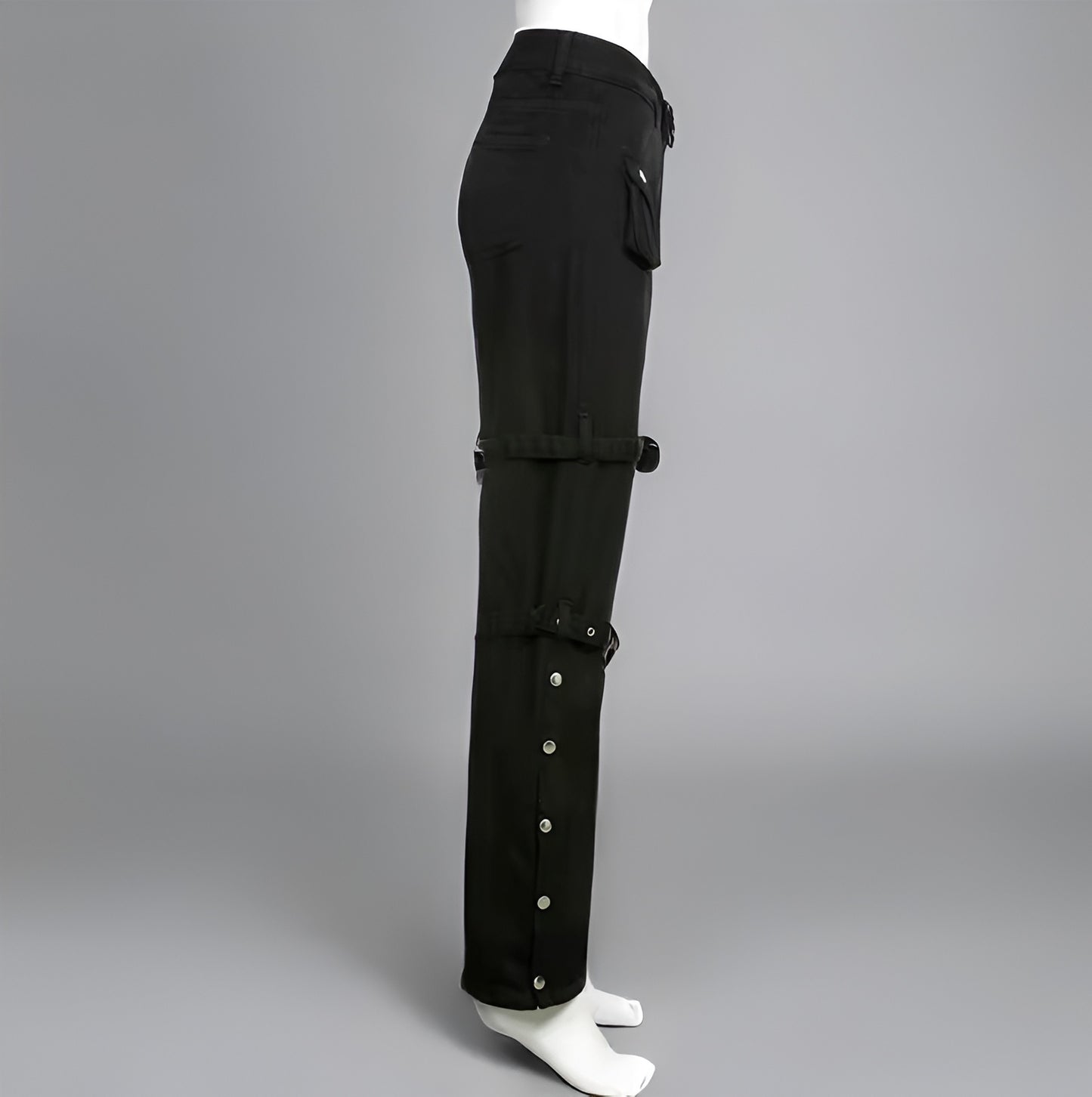 Black Goth Cargo Jeans with Multi Pockets Metal Buckle & Belt