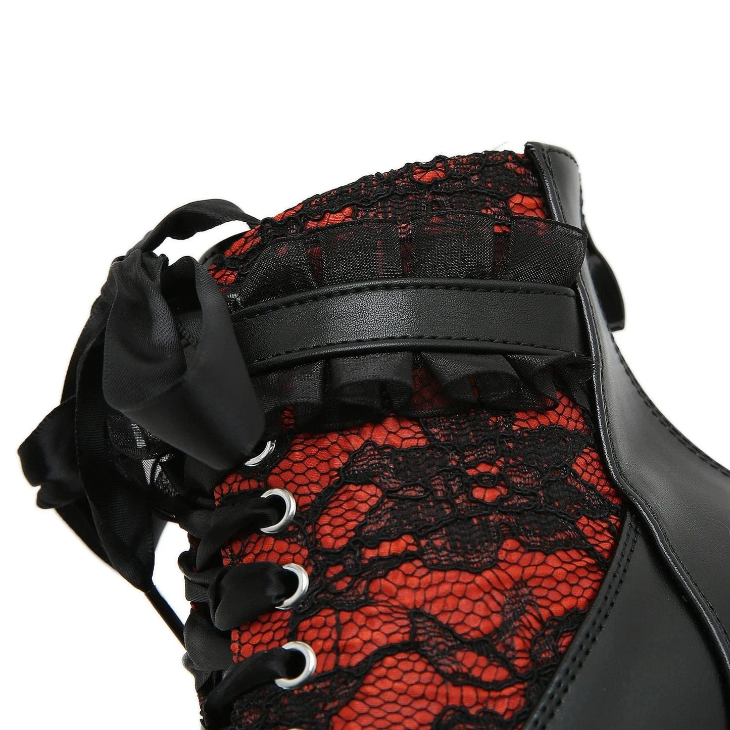 Gothic Lace Patchwork High Heel Ankle Boots for Women / Vintage European Style Zipper Closure Chunky Platform Boots Red