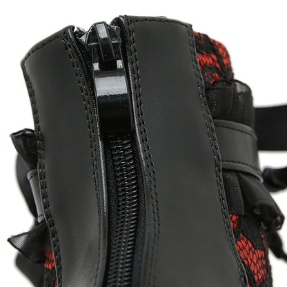 Gothic Lace Patchwork High Heel Ankle Boots for Women / Vintage European Style Zipper Closure Chunky Platform Boots Red