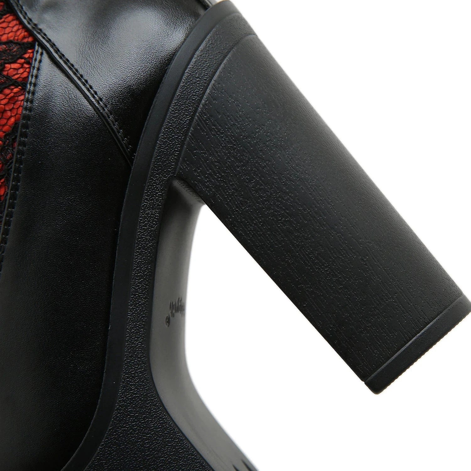 Gothic Lace Patchwork High Heel Ankle Boots for Women / Vintage European Style Zipper Closure Chunky Platform Boots Red