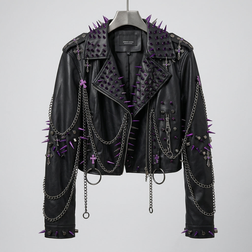 Gothic Leather jacket Punk Leather jacket y2k Leather jacket Hiphop Leather jacket vintage Leather jacket rivet Leather jacket
