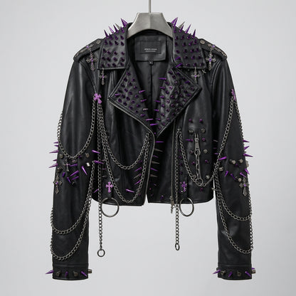 Gothic Leather jacket Punk Leather jacket y2k Leather jacket Hiphop Leather jacket vintage Leather jacket rivet Leather jacket