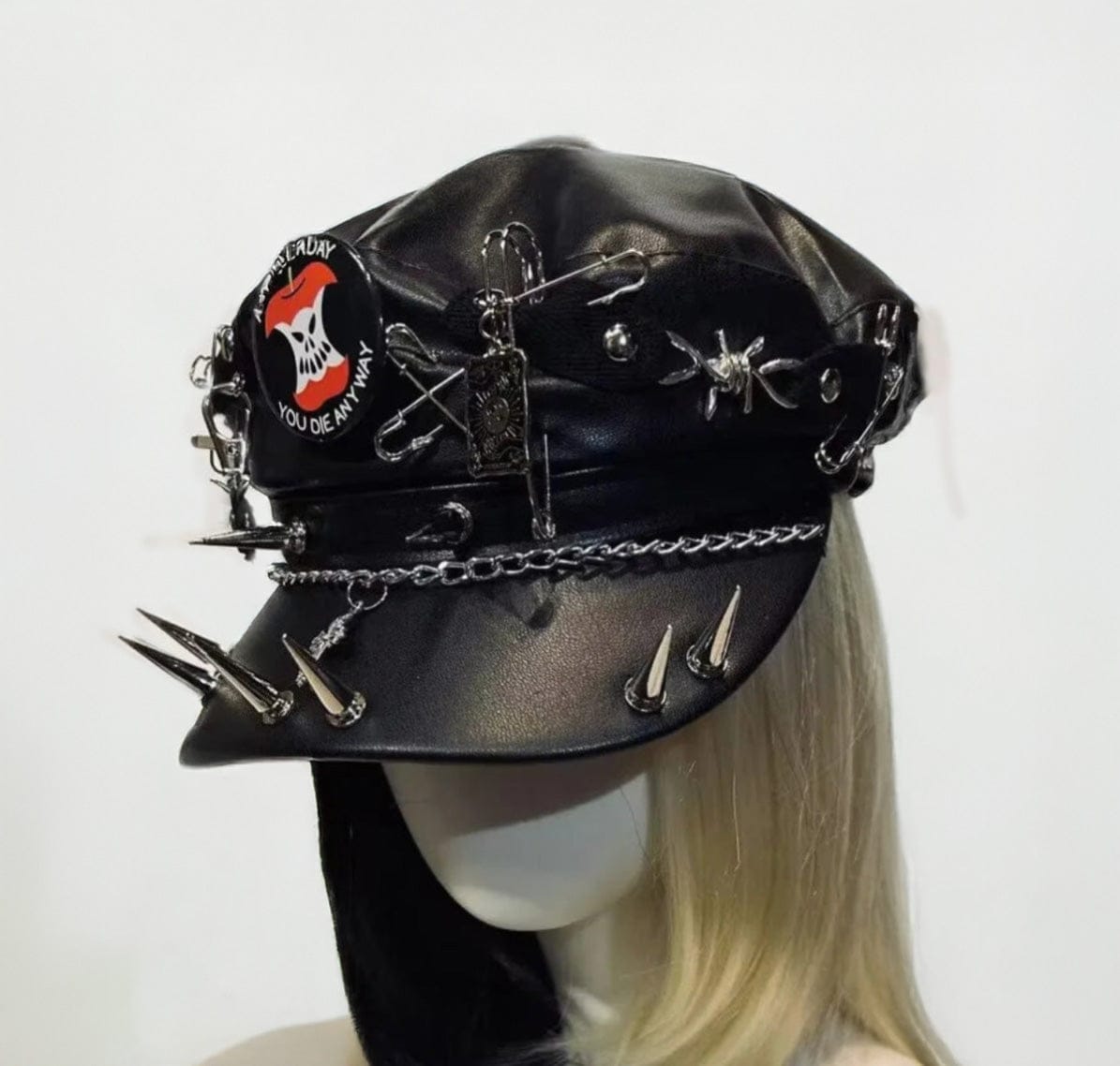 Gothic Punk Vegan Leather Heavy Metal Beret Hat