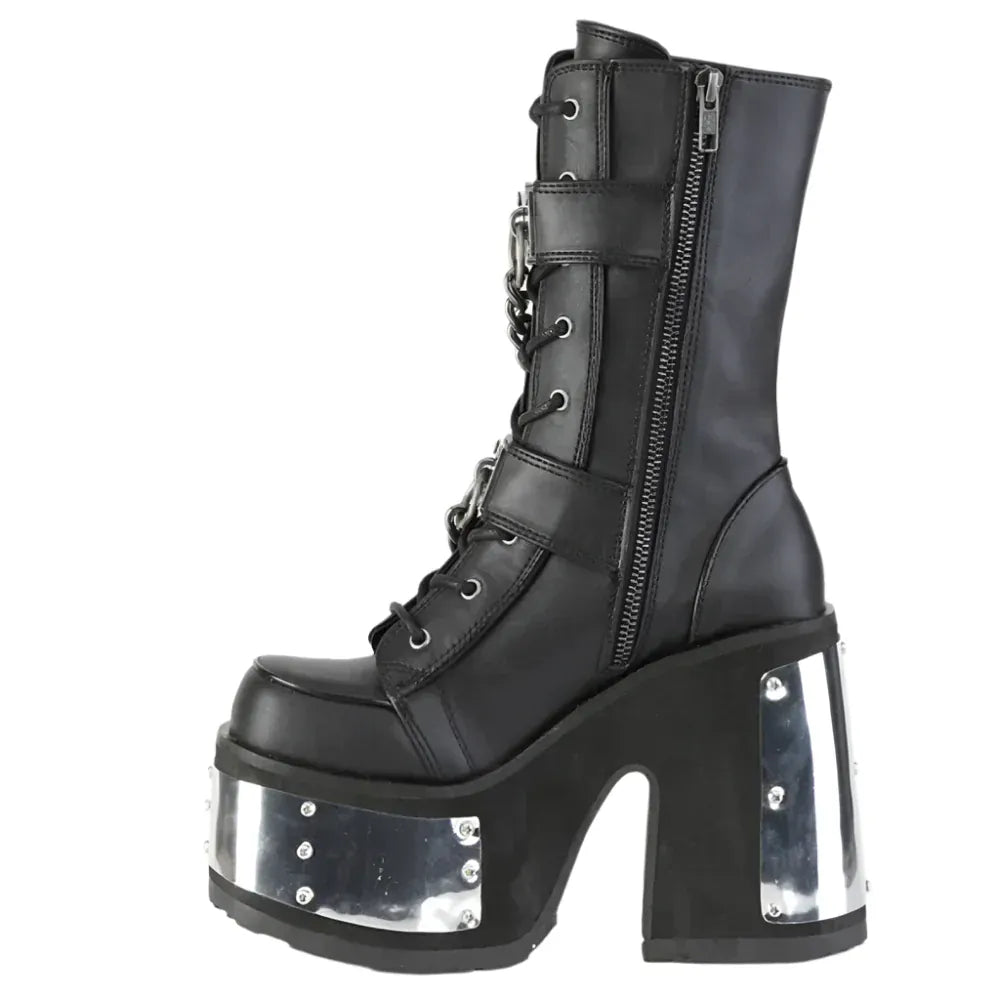 Gothic Skeleton Hand Rivets Chain Boots / Women's Round Toe Silver Platform Boots