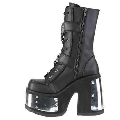 Gothic Skeleton Hand Rivets Chain Boots / Women's Round Toe Silver Platform Boots