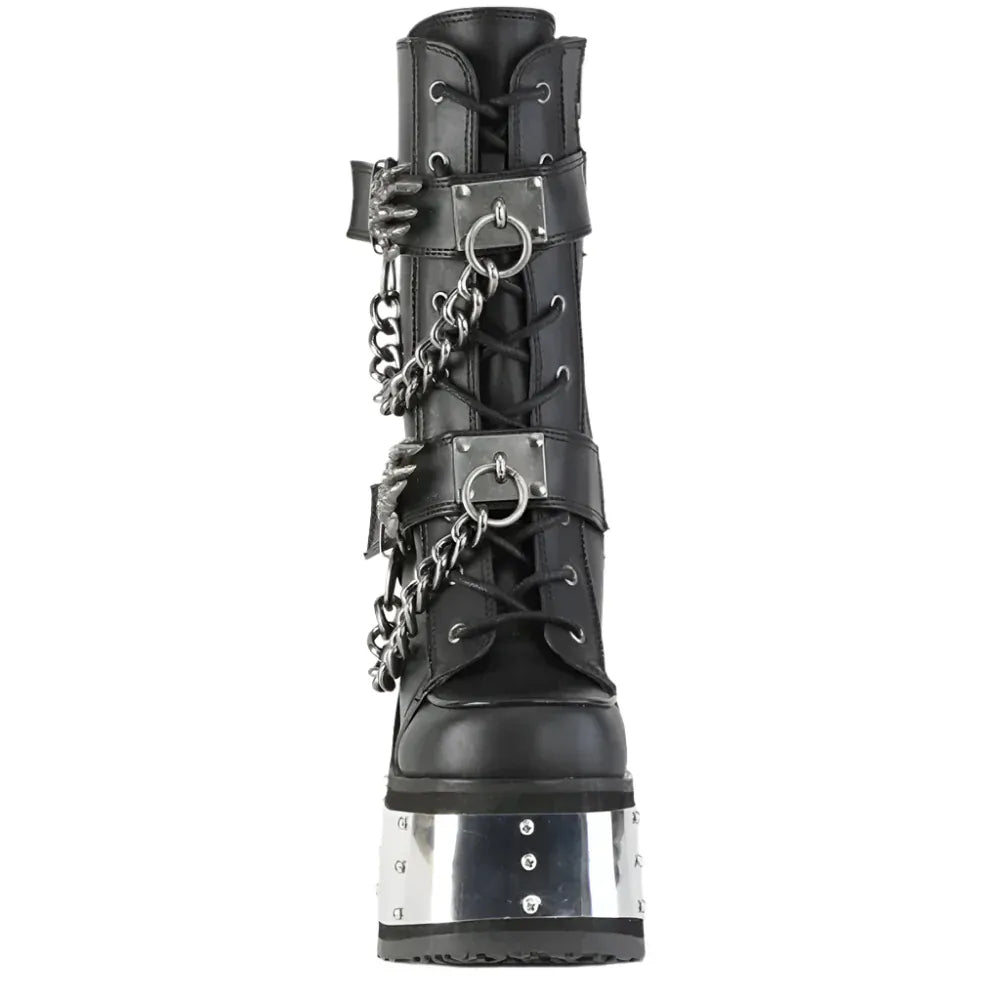 Gothic Skeleton Hand Rivets Chain Boots / Women's Round Toe Silver Platform Boots