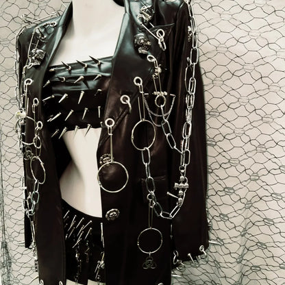 Gothic Style Outfit set with Spikes and Chains/ Full Goth Outfit