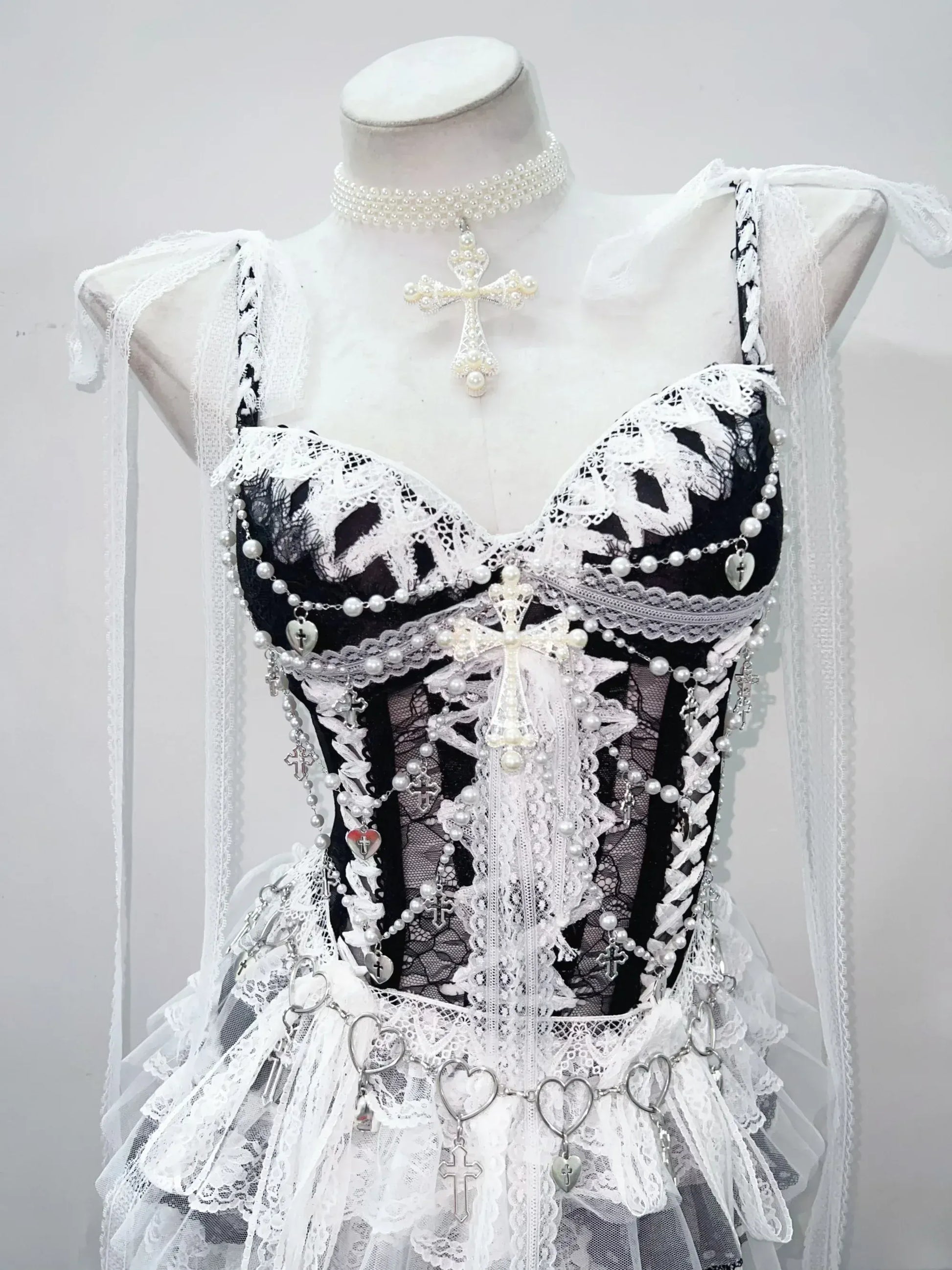 Gothic White Kawaii Corset Tops / Women's Gothic Outfit Kawaii