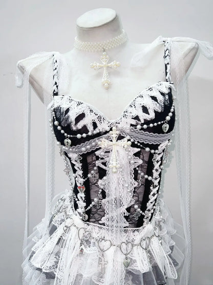 Gothic White Kawaii Corset Tops / Women's Gothic Outfit Kawaii
