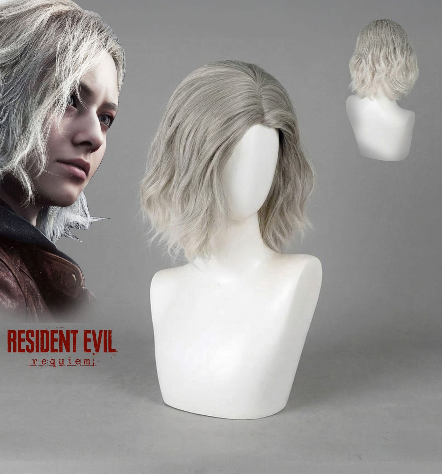 Gradient White/Grey/Platinum / 35cm Grace Ashcroft Cosplay Wig - Resident Evil Requiem
