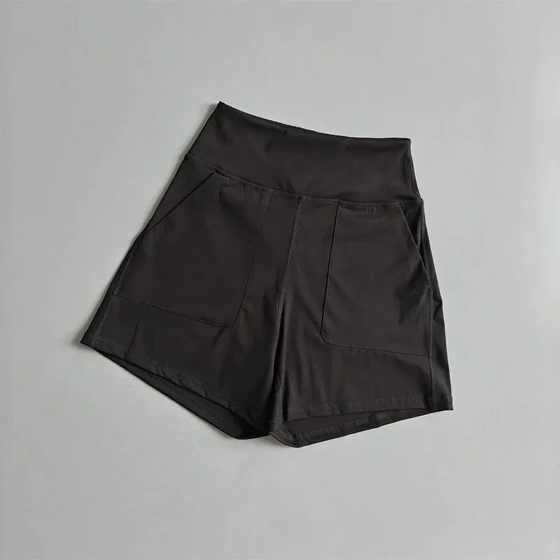 Graphite Gray / S Women's High Waist Pocket Shorts/ Quick Dry Breathable Shorts