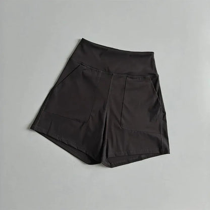 Graphite Gray / S Women's High Waist Pocket Shorts/ Quick Dry Breathable Shorts