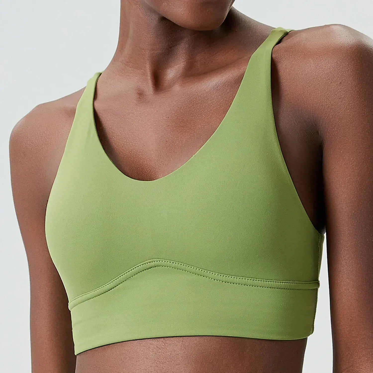 Grass green / S Women's Buttery Soft V-Neckline Sports Bra / Gym Bra High Impact (Victorious TechWeave)