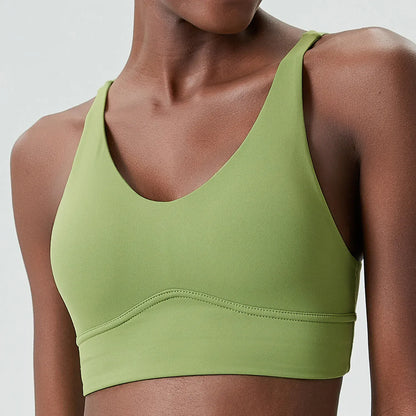 Grass green / S Women's Buttery Soft V-Neckline Sports Bra / Gym Bra High Impact (Victorious TechWeave)