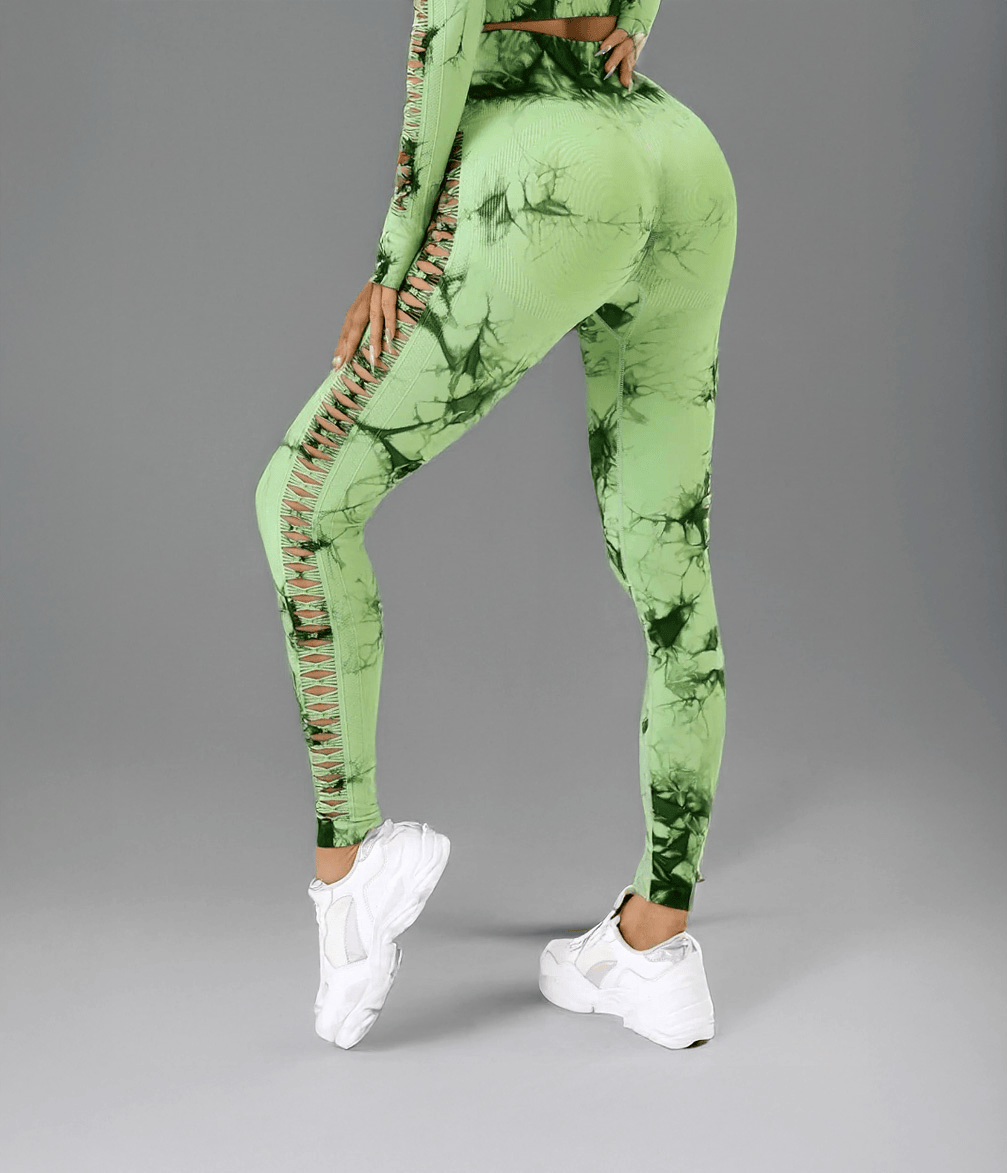 GrassGreen / L Seamless Tie Dye Hollow Out Yoga Leggings