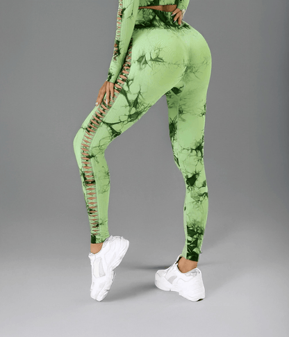 GrassGreen / L Seamless Tie Dye Hollow Out Yoga Leggings