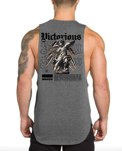 Gray / M Victorious Divine Power (High-Neck Gym Tank-Top)