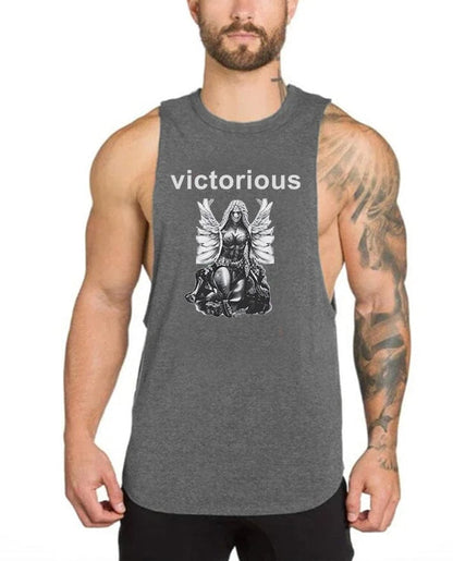 Gray / M Victorious Valkyrie's Gothic Statue (Men Gym Tank-Top)