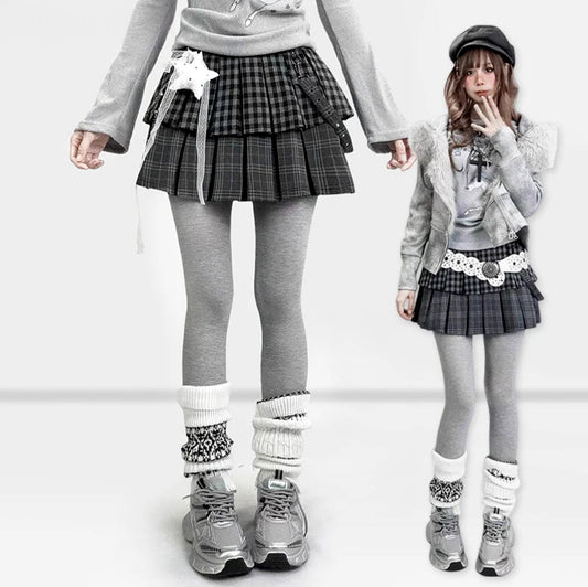 GRAY / S Kpop Idol Plaid Tweed Mini Skirt