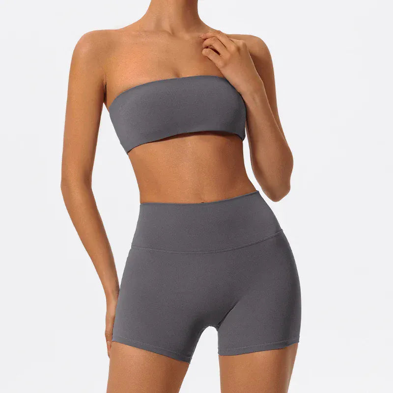 Gray / S Women's Two Piece Fitness Sports Set / Yoga Gym Outfit / Strapless Bra ( Victorious Nakama Power Bra)