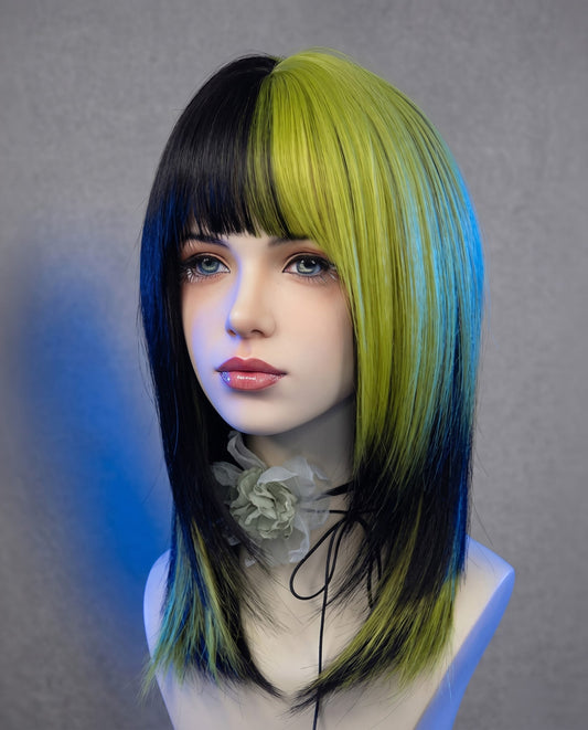 Green and Black Black and Green Mix Layer Wig