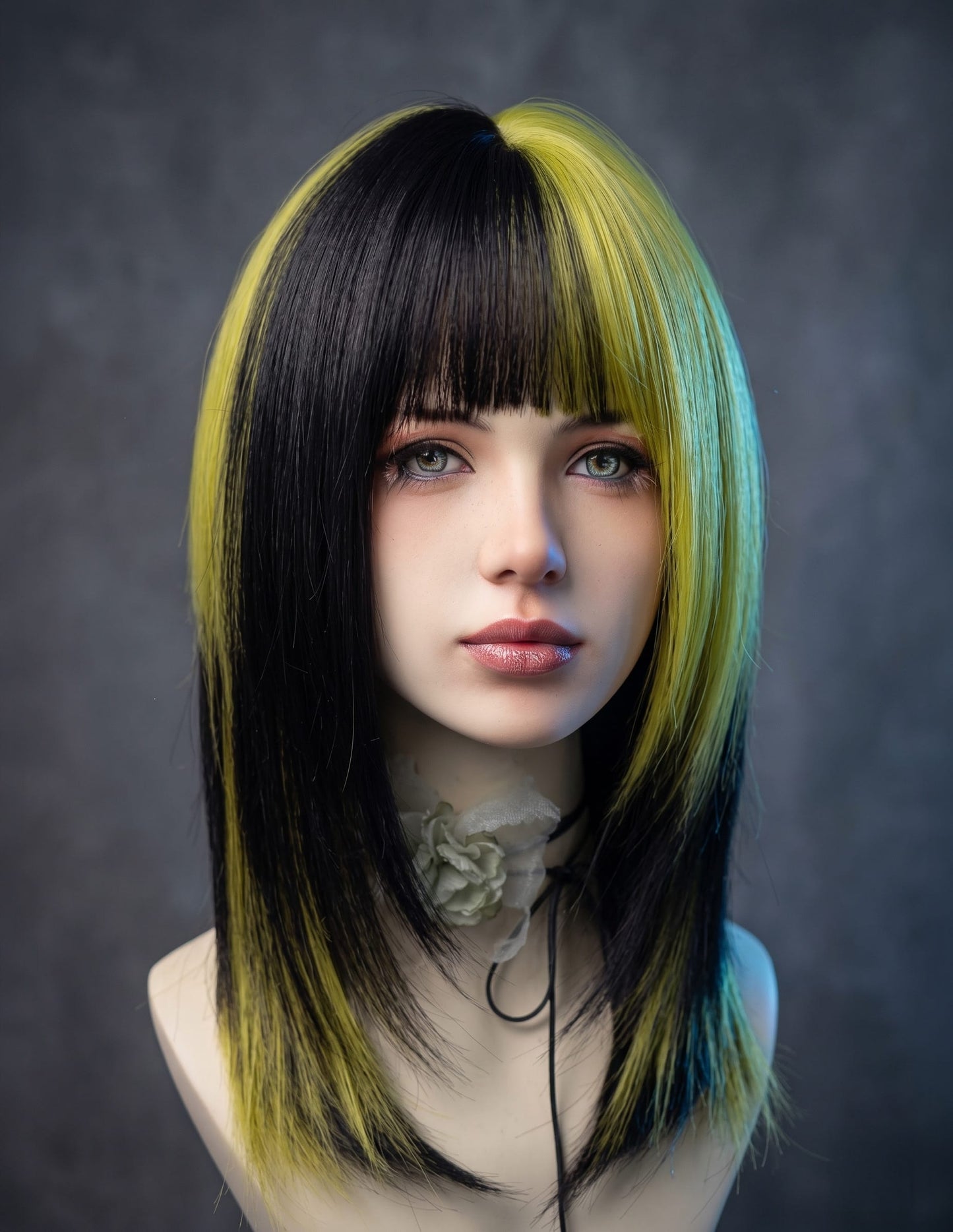 Green and Black Black and Green Mix Layer Wig