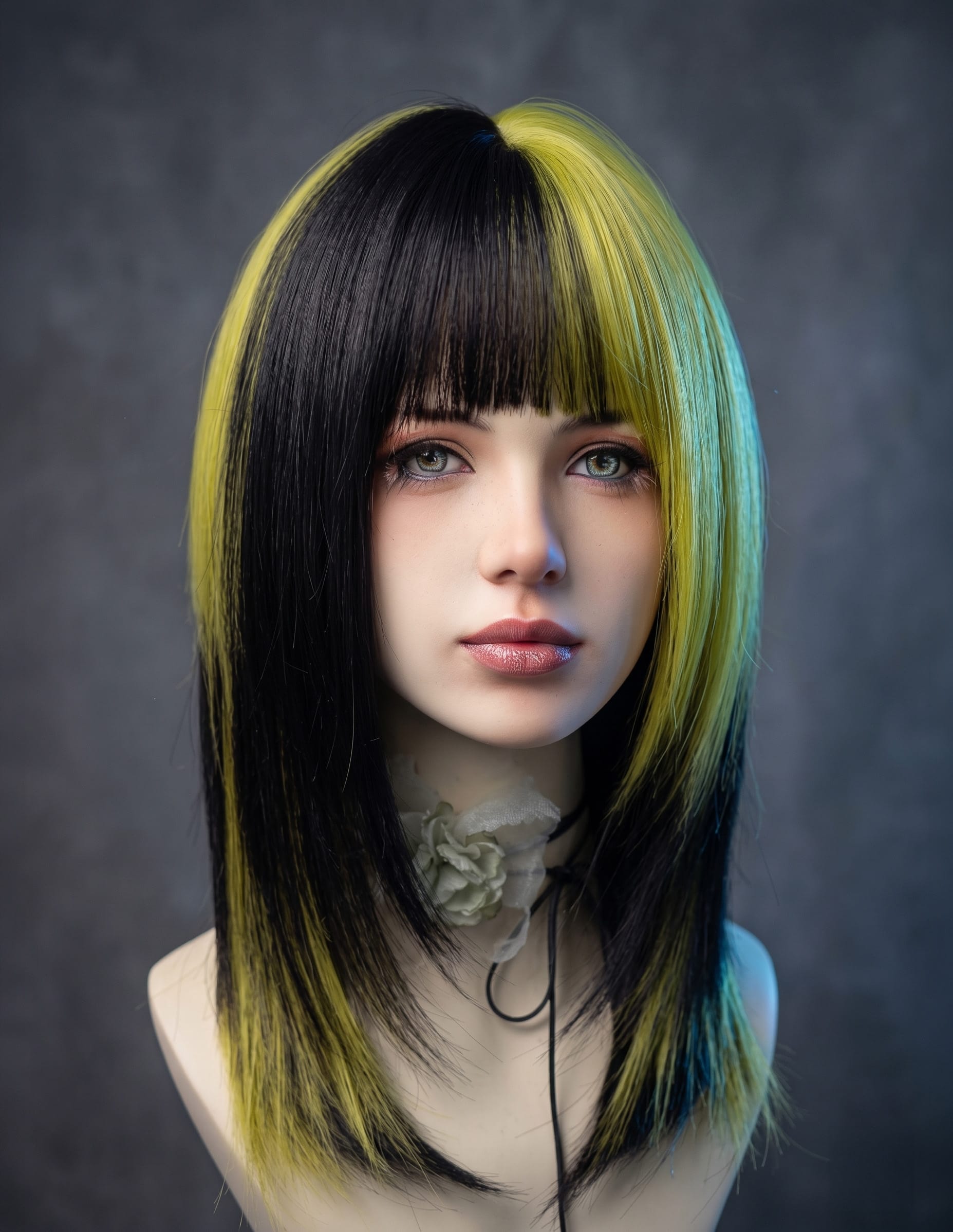 Green and Black Black and Green Mix Layer Wig