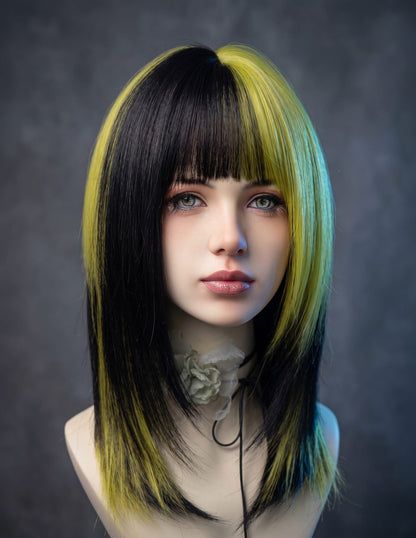 Green and Black Black and Green Mix Layer Wig