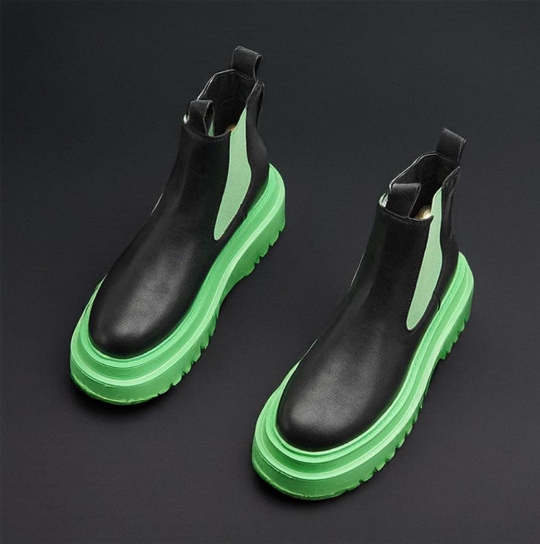 Green and Black leather boots/ Victorious Aether Arc Chelsea Boots Men's Size