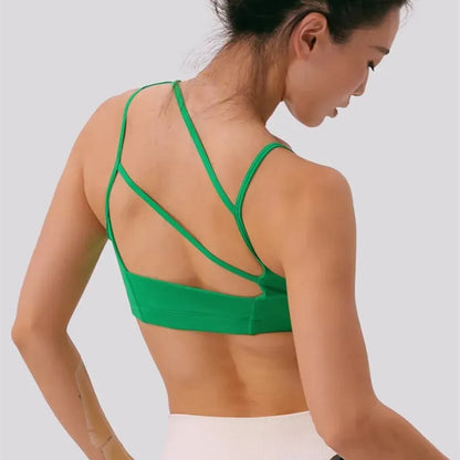 Green / M Women's Asymmetric Shoulder Straps Yoga Bra (Victorious SyncWear)