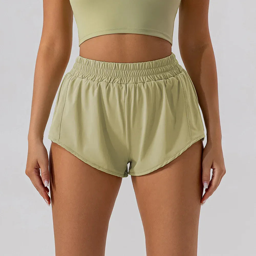 Green / S 4 Fitness Low Waist 2.5 Inch Shorts Women (Victorious FluxNet Shorts)