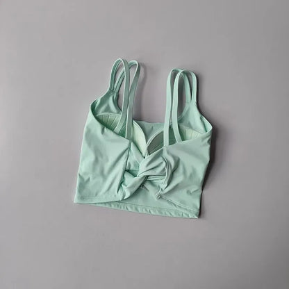 Green / S Women's Back knotted Sports Bra / High Impact Gym (Victorious Titanium Mesh)