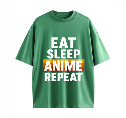 Green / XS Eat Sleep Anime Repeat 1 Oversize T-Shirt