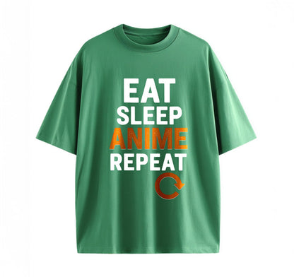 Green / XS Eat Sleep Anime Repeat 2 Oversize T-Shirt