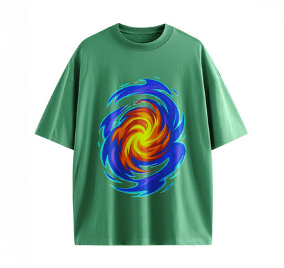 Green / XS Swirling Energy Flames Anime Oversize T-Shirt