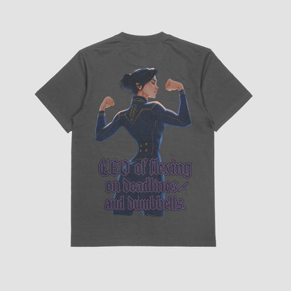 Grey / M Caitlyn "CEO of Flexing on Deadlines, and Dumbbells" Gym T-shirt (Oversized)