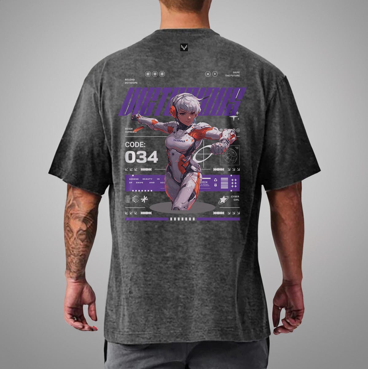 Grey / M Victorious "VALKYRIE POWER" Gym T-shirt (Oversize)