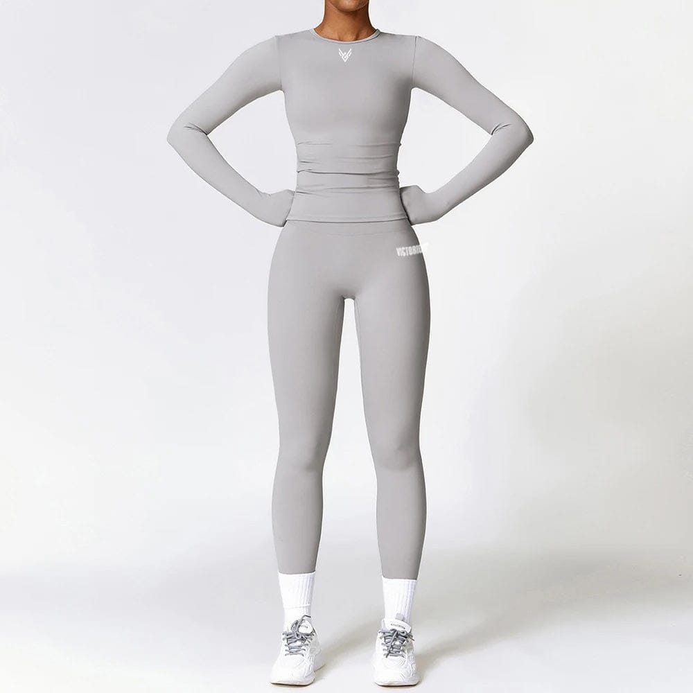 grey / S 2-Piece Full Sport Suit by Victorious – Matching Leggings & Top Set for Gym, Yoga & Active Lifestyle