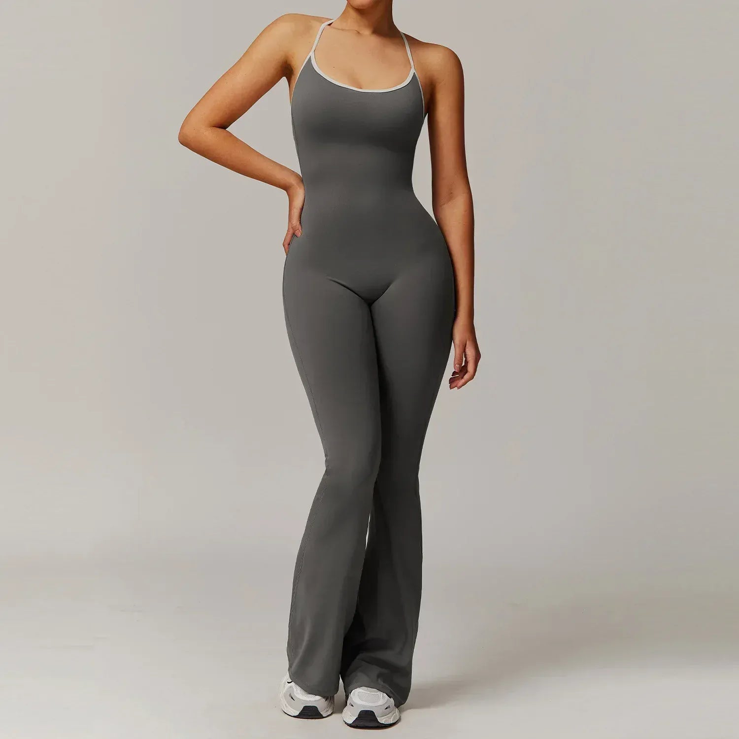 Grey / S 45-55KG V Jumpsuit Gym Set Women Training Yoga Suit (Victorious Io Ignite Leggings)