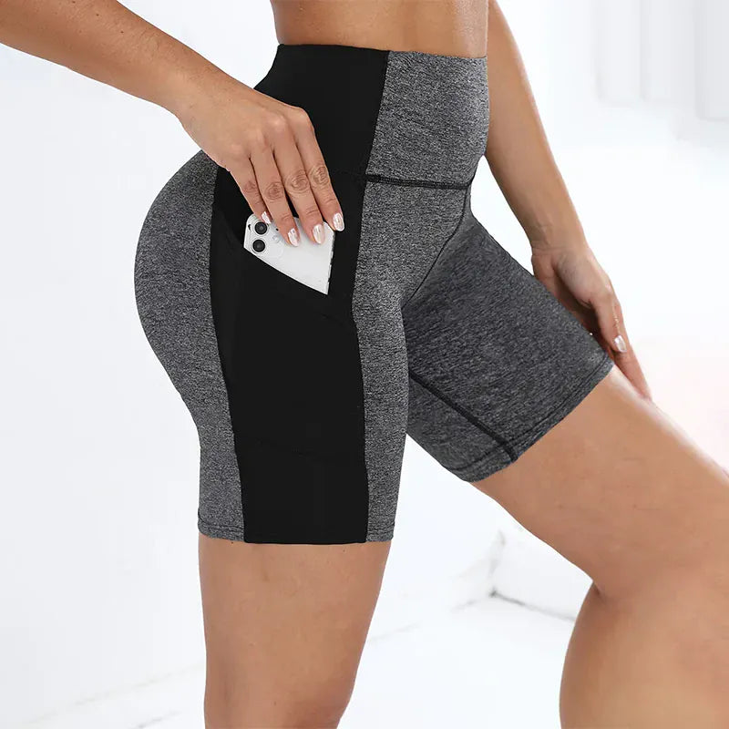 Grey / S Color blocked High Waist Yoga Shorts (Victorious Pulse Hive Shorts)
