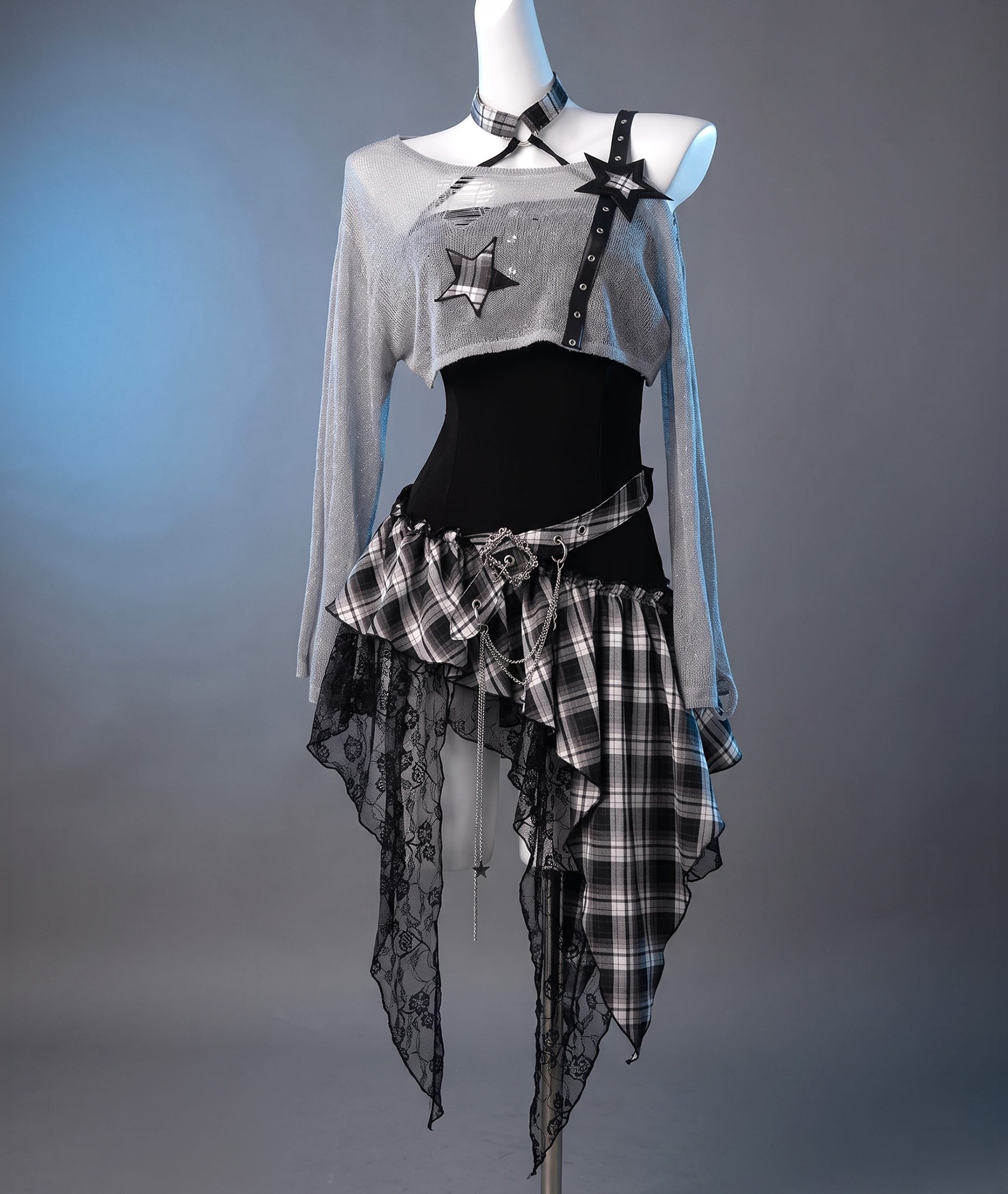 Grey / S Hararajuku Dress and Top Set/ 2pc Goth