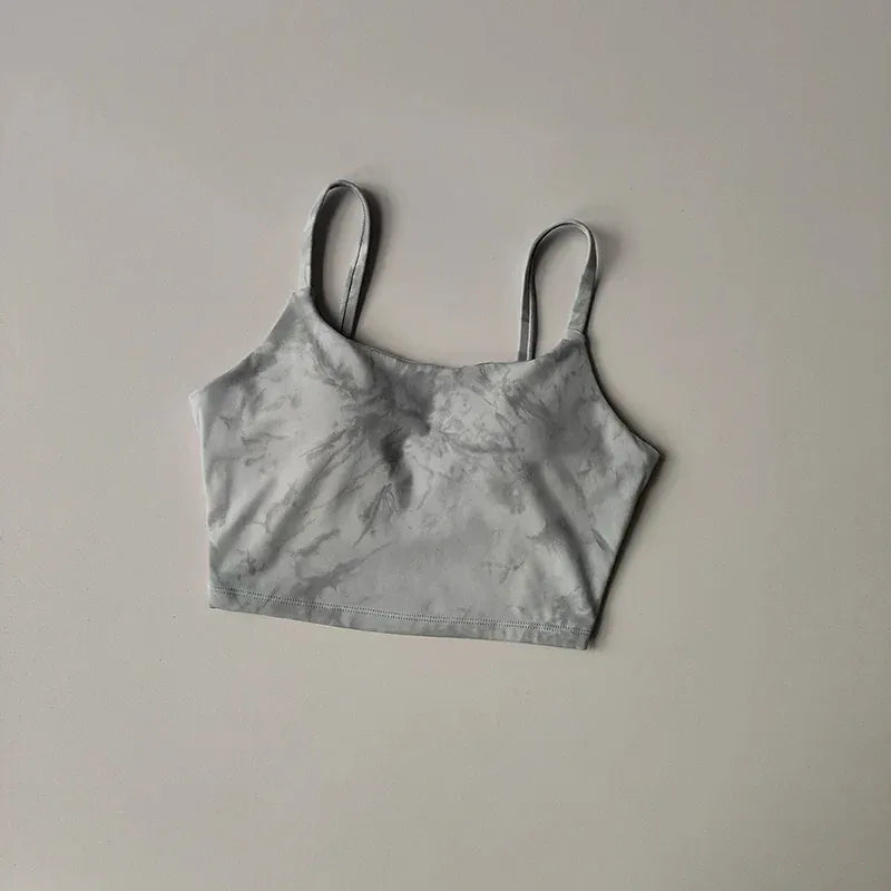 Grey / S Tie-dyed One-piece Cup Sports Bra/ Women's High Shock-proof Running Top