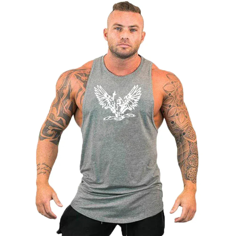 Grey18 / S New Cotton Workout Gym Tank Top / Mens Muscle Sleeveless Sportswear Shirt