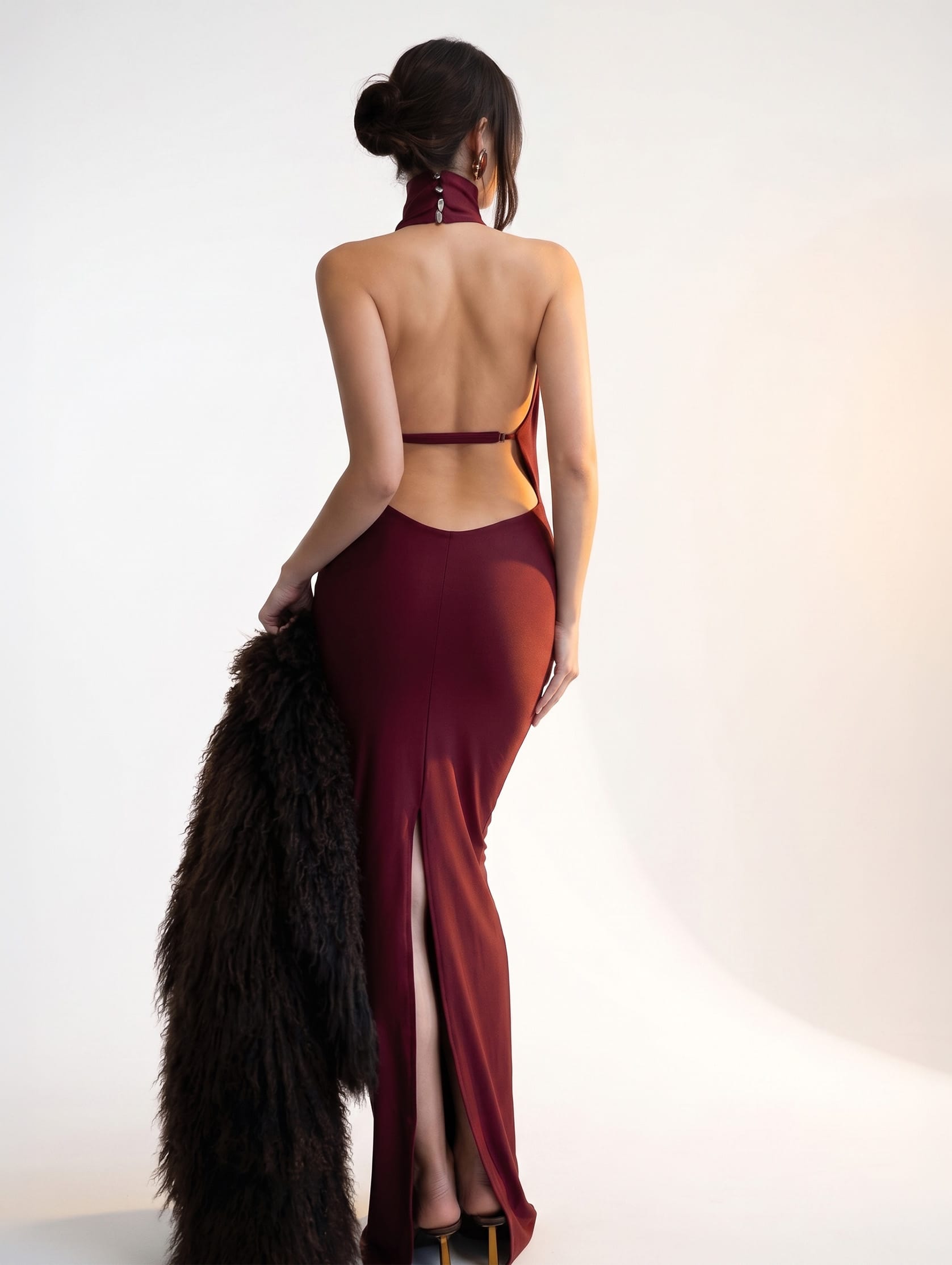 Halter V Neck Backless Prom Dress